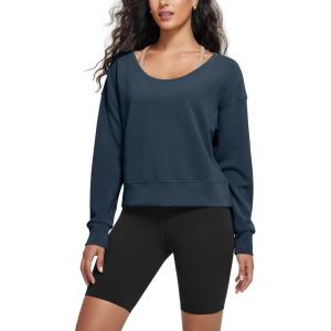 imageODODOS Womens Modal SoftBreezy Wide Scoop Neck Pullover Oversized Long Sleeve SweatshirtsDeep Blue