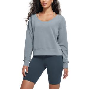 imageODODOS Womens Modal SoftBreezy Wide Scoop Neck Pullover Oversized Long Sleeve SweatshirtsGrey Blue