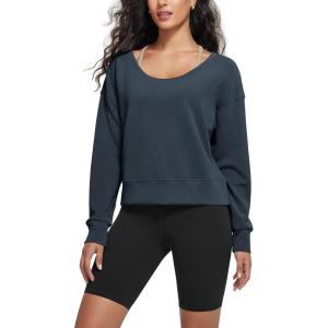 imageODODOS Womens Modal SoftBreezy Wide Scoop Neck Pullover Oversized Long Sleeve SweatshirtsNavy