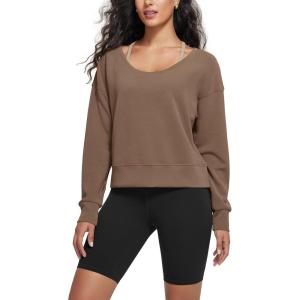 imageODODOS Womens Modal SoftBreezy Wide Scoop Neck Pullover Oversized Long Sleeve SweatshirtsNutria