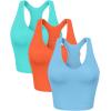 imageODODOS 3Pack Seamless Racerback Crop Tank for Women Ribbed Knit Soft Crop TopsAquaorangecyan Blue