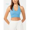 imageODODOS 3Pack Seamless Racerback Crop Tank for Women Ribbed Knit Soft Crop TopsAquaorangecyan Blue