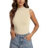 imageODODOS Womens Double Layer Mock Neck Sleeveless Tee UltraSoft Lightweight Basic TShirts Slim Fit Tank TopWheat