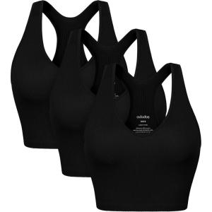 imageODODOS 3Pack Seamless Racerback Crop Tank for Women Ribbed Knit Soft Crop TopsBlackblackblack