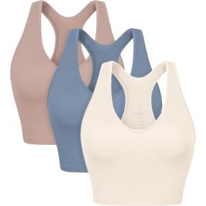 imageODODOS 3Pack Seamless Racerback Crop Tank for Women Ribbed Knit Soft Crop TopsIvorydusty Bluesphinx
