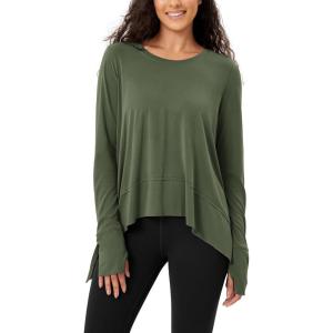 imageODODOS Womens Modal Soft Long Sleeve Tee with Thumb Hole Athletic Gym Workout Tops Yoga ShirtsArmy Greenwashed
