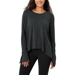 imageODODOS Womens Modal Soft Long Sleeve Tee with Thumb Hole Athletic Gym Workout Tops Yoga ShirtsBlackwashed