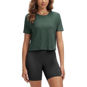 imageODODOS Womens Performance Cropped Tee Ultra Soft Stratum Tech Short Sleeve Relaxed Top Crew Neck TShirtsAspen Heather
