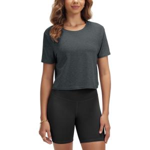 imageODODOS Womens Performance Cropped Tee Ultra Soft Stratum Tech Short Sleeve Relaxed Top Crew Neck TShirtsCharcoal Heather