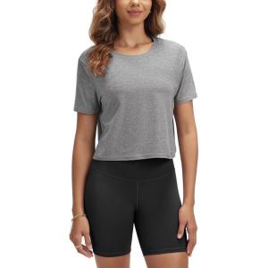 imageODODOS Womens Performance Cropped Tee Ultra Soft Stratum Tech Short Sleeve Relaxed Top Crew Neck TShirtsGrey Heather