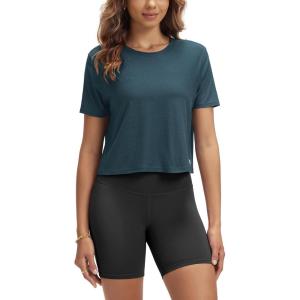 imageODODOS Womens Performance Cropped Tee Ultra Soft Stratum Tech Short Sleeve Relaxed Top Crew Neck TShirtsNavy Heather