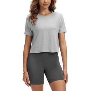 imageODODOS Womens Performance Cropped Tee Ultra Soft Stratum Tech Short Sleeve Relaxed Top Crew Neck TShirtsPale Grey Heather