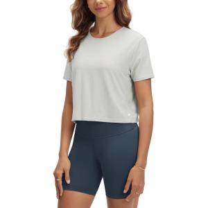 imageODODOS Womens Performance Cropped Tee Ultra Soft Stratum Tech Short Sleeve Relaxed Top Crew Neck TShirtsSalt Heather