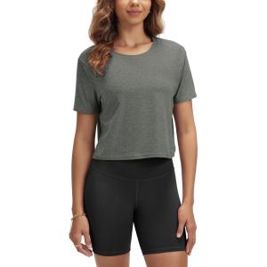 imageODODOS Womens Performance Cropped Tee Ultra Soft Stratum Tech Short Sleeve Relaxed Top Crew Neck TShirtsSmoke Heather