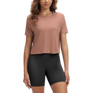 imageODODOS Womens Performance Cropped Tee Ultra Soft Stratum Tech Short Sleeve Relaxed Top Crew Neck TShirtsTamarind Heather