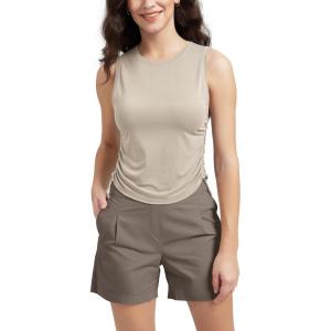 imageODODOS Womens Side Ruched Muscle Tee PeachSoft Sleeveless Shirts Crew Neck Tank TopsBeige