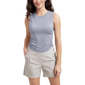 imageODODOS Womens Side Ruched Muscle Tee PeachSoft Sleeveless Shirts Crew Neck Tank TopsGrey Blue