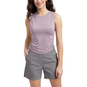 imageODODOS Womens Side Ruched Muscle Tee PeachSoft Sleeveless Shirts Crew Neck Tank TopsLavender