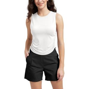 imageODODOS Womens Side Ruched Muscle Tee PeachSoft Sleeveless Shirts Crew Neck Tank TopsMilk White