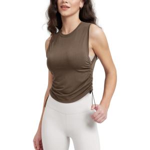 imageODODOS Womens Side Ruched Muscle Tee PeachSoft Sleeveless Shirts Crew Neck Tank TopsNutria