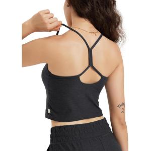imageODODOS Womens Slim Racerback Cropped Tank  Stratum Tech Sports Bra Ultra Soft UPF 50 Cami Top with Builtin BraBlack Heather