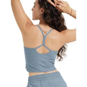 imageODODOS Womens Slim Racerback Cropped Tank  Stratum Tech Sports Bra Ultra Soft UPF 50 Cami Top with Builtin BraDusty Blue Heather