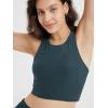 imageODODOS Racerback Tank Bra for Women High Neck Non Padded Medium Support Sports Bra Workout Yoga Crop TopsNavy Heather