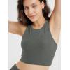 imageODODOS Racerback Tank Bra for Women High Neck Non Padded Medium Support Sports Bra Workout Yoga Crop TopsSmoke Heather