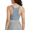 imageODODOS Racerback Tank Bra for Women High Neck Non Padded Medium Support Sports Bra Workout Yoga Crop TopsDusty Blue Heather