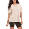 imageODODOS Womens Split Hem Oversize Short Sleeve Shirts Modal Soft V Neck Tee Casual Lounge Yoga TopsBeige
