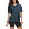 imageODODOS Womens Split Hem Oversize Short Sleeve Shirts Modal Soft V Neck Tee Casual Lounge Yoga TopsDeep Teal