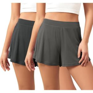 imageODODOS 2Pack UltraSoft Modal Lounge Shorts for Women  Lightweight ampamp Breathable Sleepwear 3quot InseamBlackcharcoalwashed