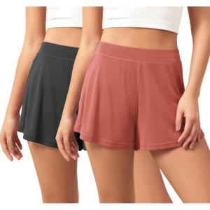 imageODODOS 2Pack UltraSoft Modal Lounge Shorts for Women  Lightweight ampamp Breathable Sleepwear 3quot InseamBlackindian Redwashed