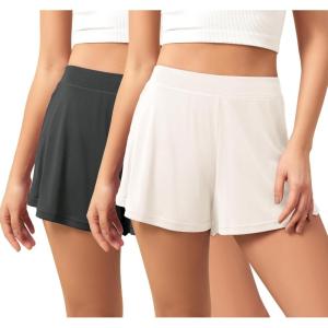 imageODODOS 2Pack UltraSoft Modal Lounge Shorts for Women  Lightweight ampamp Breathable Sleepwear 3quot InseamBlackivorywashed