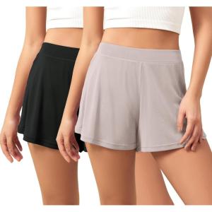 imageODODOS 2Pack UltraSoft Modal Lounge Shorts for Women  Lightweight ampamp Breathable Sleepwear 3quot InseamBlacklight Beige