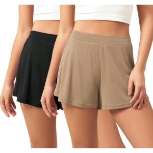 imageODODOS 2Pack UltraSoft Modal Lounge Shorts for Women  Lightweight ampamp Breathable Sleepwear 3quot InseamBlackpeanut