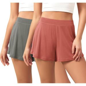 imageODODOS 2Pack UltraSoft Modal Lounge Shorts for Women  Lightweight ampamp Breathable Sleepwear 3quot InseamSteelindian Redwashed
