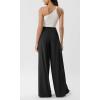 imageODODOS Chiffon Flowy Pleated Wide Leg Pants for Women Lightweight High Waist Trouser with Pockets2729quot 31quot InseamBlack