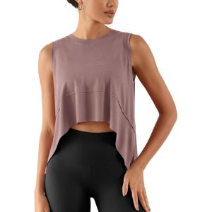 imageODODOS Modal Soft Sleeveless Crop Top for Women Athletic Tee Gym Workout Cropped Yoga TankDusty Rosewashed Crop