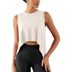 imageODODOS Modal Soft Sleeveless Crop Top for Women Athletic Tee Gym Workout Cropped Yoga TankIvorywashed Crop
