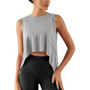 imageODODOS Modal Soft Sleeveless Crop Top for Women Athletic Tee Gym Workout Cropped Yoga TankLight Greywashed Crop