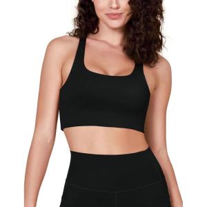 imageODODOS Square Neck Sports Bra for Women Wirefree Non Padded Yoga Tank Workout Crop TopsBlackscoop Neck