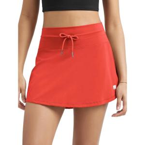 imageODODOS Womens Drawstring Tie Daily Skirts Builtin Shorts Athletic Golf Tennis Skorts with Ball PocketOrange Red
