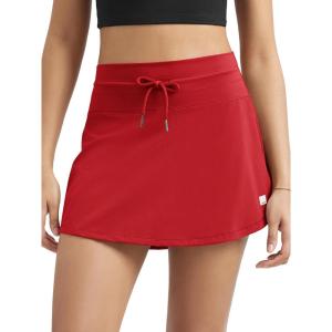 imageODODOS Womens Drawstring Tie Daily Skirts Builtin Shorts Athletic Golf Tennis Skorts with Ball PocketRed