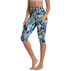 imageODODOS Womens High Waisted Yoga Capris with Pockets Tummy Control Non See Through Workout Athletic Running Capri LeggingsBlurred Tropical