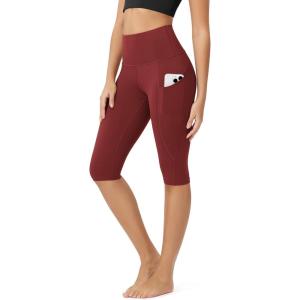 imageODODOS Womens High Waisted Yoga Capris with Pockets Tummy Control Non See Through Workout Athletic Running Capri LeggingsBrick Red