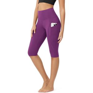 imageODODOS Womens High Waisted Yoga Capris with Pockets Tummy Control Non See Through Workout Athletic Running Capri LeggingsPlum Purple