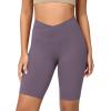 imageODODOS Cloud Feeling Crossover Yoga Shorts with Back Pocket for Women 6quot  8quot V High Wasit Lounge Biker ShortsAsh Violet