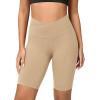imageODODOS Cloud Feeling Crossover Yoga Shorts with Back Pocket for Women 6quot  8quot V High Wasit Lounge Biker ShortsBeige