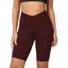 imageODODOS Cloud Feeling Crossover Yoga Shorts with Back Pocket for Women 6quot  8quot V High Wasit Lounge Biker ShortsBurgundy